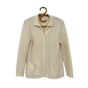 Vintage | Cream Collared Knit Button Front Cardigan Sweater‎